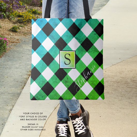 Tote Bag Monogramme Plaid de contrôle de buffle bleu vert e