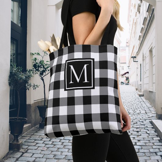 Tote Bag Monogramme plaqué de buffle noir et blanc personna