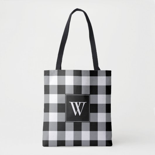 Tote Bag Monogramme plaqué noir rustique noir blanc Buffalo (Devant)