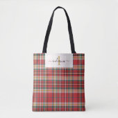 Tote Bag Monogramme plaqué rouge vert Script rustique (Devant)
