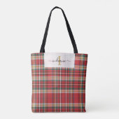 Tote Bag Monogramme plaqué rouge vert Script rustique (Dos)