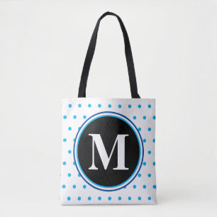 Tote Bag Monogramme Points Bleus Clair