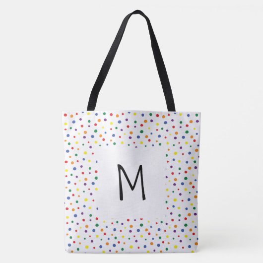 Tote Bag Monogramme Pois arc-en-ciel (Devant)