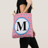 Tote Bag Monogramme Pois géométriques rose bleu (De près)