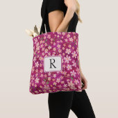 Tote Bag Monogramme pour son rose floral et Rose (De près)