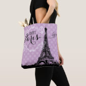 Tote Bag Monogramme pourpre en pastel de Tour Eiffel (De près)