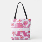 Tote Bag Monogramme Premier Pois Rose Fleurs Aquarelles (Dos)