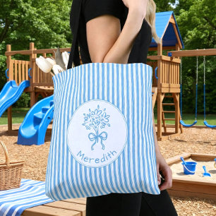 Tote Bag Monogramme Prépa Rayure Bleue Blanche Fantaisiste