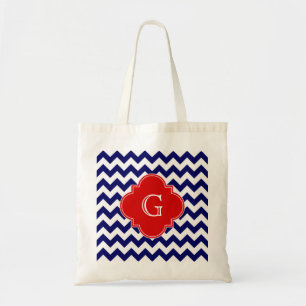 Tote Bag Monogramme Quatrefeuilles Rouge Chevron ZigZag Bla
