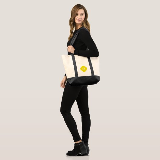 Tote Bag Monogramme Quatrefoil personnalisé jaune (Devant (modèle))