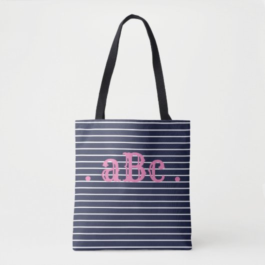 Tote Bag Monogramme rayé Fourre-tout de marine et de crépon (Devant)