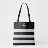 Tote Bag Monogramme rayé noir et blanc Nom initial (Devant)