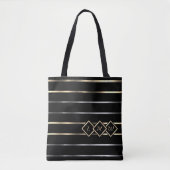 Tote Bag Monogramme - Rayures noires, dorées, argentées (Devant)