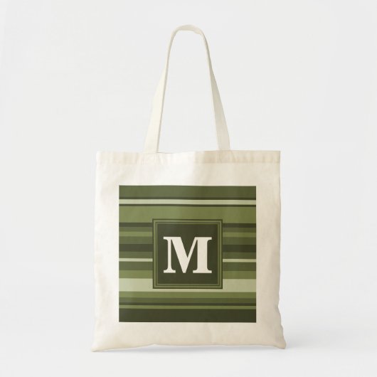Tote Bag Monogramme rayures vert olive (Devant)