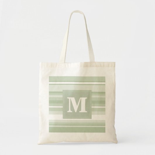 Tote Bag Monogramme rayures vert pâle (Devant)