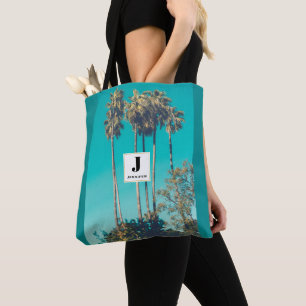Tote Bag Monogramme Rétro aux Palmiers Tropicaux