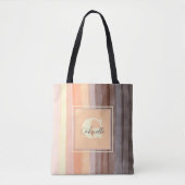Tote Bag Monogramme rétro coucher de soleil rayure boho aqu (Devant)