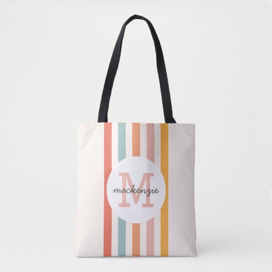 Tote Bag Monogramme Retro Grandes Colorées Personnalisées (Devant)