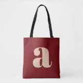 Tote Bag Monogramme rétro moderne rouge foncé gras initial (Devant)