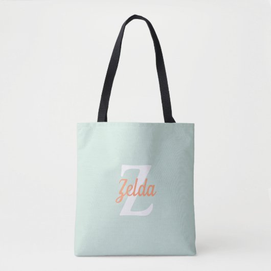 Tote Bag Monogramme Retro personnalisé Vert orange (Devant)