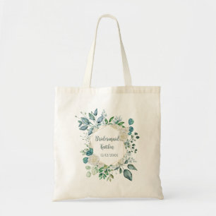 Tote Bag Monogramme Rose Blanche Fleurs Eucalyptus Demoisel