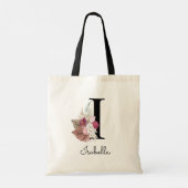 Tote Bag Monogramme Rose Boho Féminin Floral Initial I (Dos)