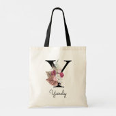 Tote Bag Monogramme Rose Boho Féminin Floral Initial Y (Dos)