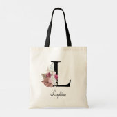 Tote Bag Monogramme Rose Boho Féminin Floral Initiale L (Dos)