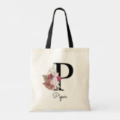 Tote Bag Monogramme Rose Boho Féminin Floral Initiale P (Dos)