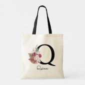 Tote Bag Monogramme Rose Boho Floral Initial Q (Dos)