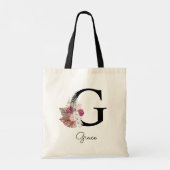 Tote Bag Monogramme Rose Boho Girl Floral Initial G (Dos)