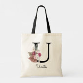 Tote Bag Monogramme rose Boho Girly Floral Initial U (Dos)