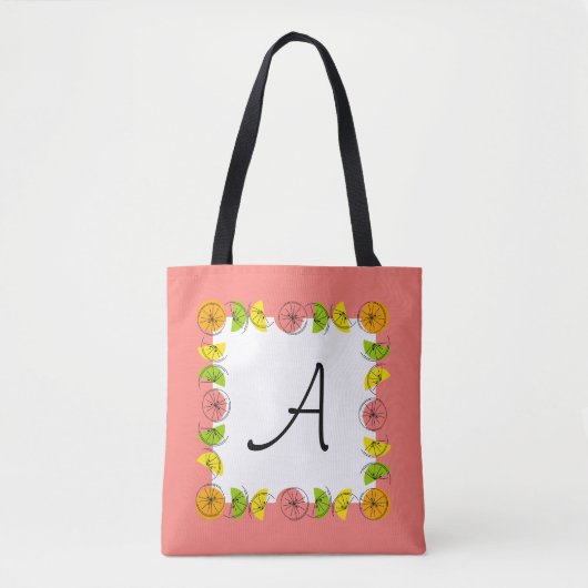 Tote Bag Monogramme rose Carré Citrus sur fourre-tout (Devant)