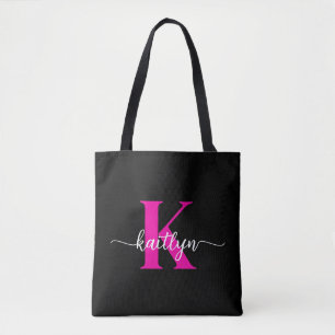 Tote Bag Monogramme Rose Chaude Noir