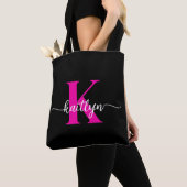 Tote Bag Monogramme Rose Chaude Noir (De près)