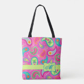 Tote Bag Monogramme rose clair Paisley moderne Personnalisé (Dos)