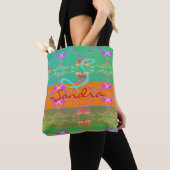 Tote Bag Monogramme Rose Coeur Apricot turquoise et mousse (De près)