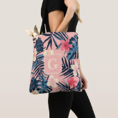 Tote Bag Monogramme rose des fleurs tropicales (De près)