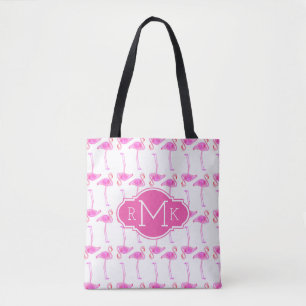 Tote Bag Monogramme rose du motif de Flamant rose