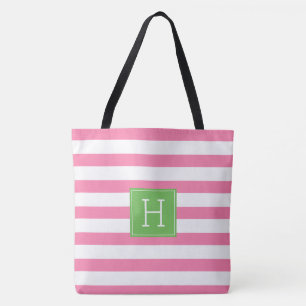 Tote Bag Monogramme rose et vert de très bon goût