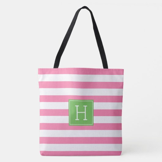 Tote Bag Monogramme rose et vert de très bon goût (Devant)