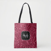 Tote Bag Monogramme rose foncé magenta faux scintillants (Devant)