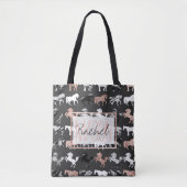 Tote Bag Monogramme Rose Gold Black Marbre Blanc moderne Ho (Devant)