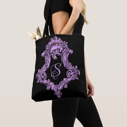 Tote Bag Monogramme Rose Gothique Romantique (De près)
