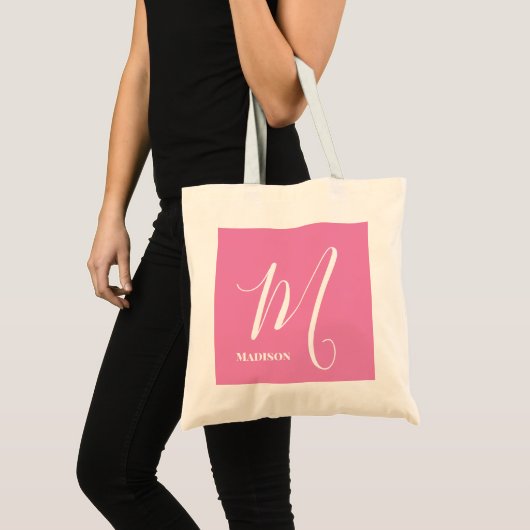 Tote Bag Monogramme rose Nom initial Budget (Devant (produit))
