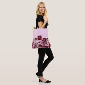 Tote Bag Monogramme rose oeillet Janvier Fleur d'anniversai (Sur le modèle)