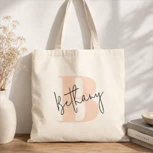 Tote Bag Monogramme Rose Pâle Élégant Moderne