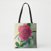 Tote Bag Monogramme rose rose bleu Ribbon (Devant)