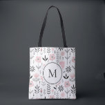 Tote Bag Monogramme rose scandinave<br><div class="desc">Sac fourre-tout monogramme d'inspiration scandinave aux motifs floraux noirs et roses. Personnalisez en ajoutant votre monogramme. Ce sac à fleurs est parfait pour un cadeau personnalisé. Des éléments correspondants sont disponibles.</div>