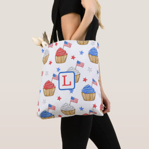 Tote Bag Monogramme Rouge Blanc Bleu Cupcake Drapeau Star P